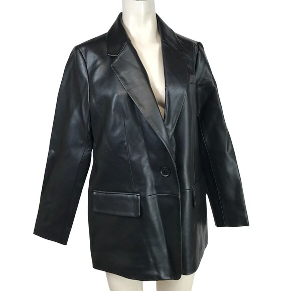 BCBG MAXAZRIA ~ WOMENS MEDIUM ~  BLACK FAUX LEATHER BLAZER JACKET - Picture 1 of 7